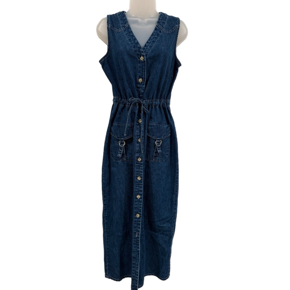 Vintage Denim Western Style Maxi Button Down Dress